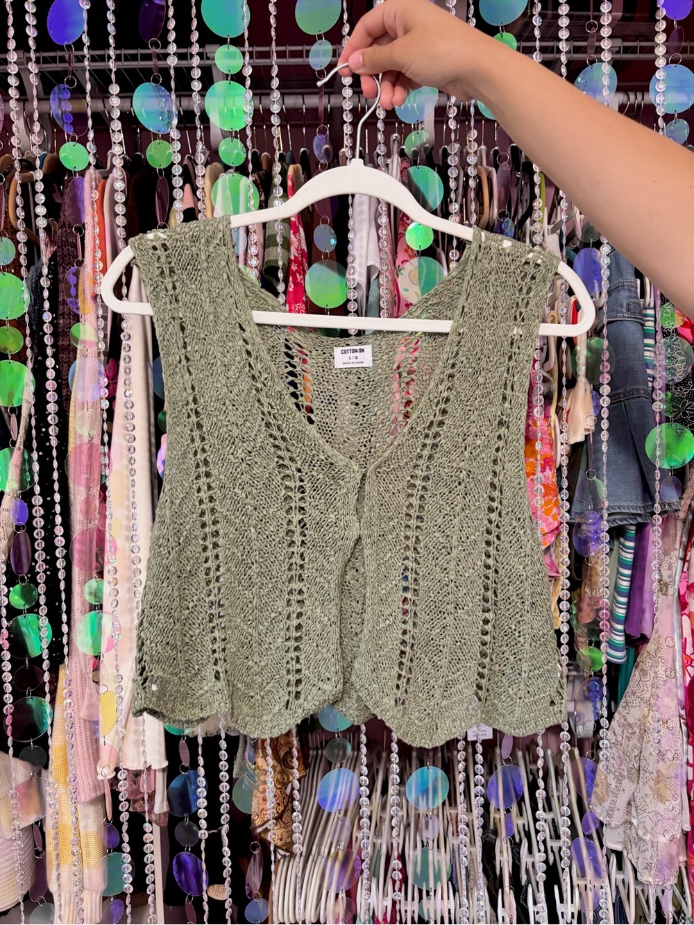 Crochet Layering Vest in Sage Green